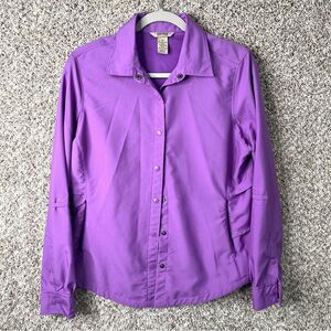 Duluth Trading Co Shirt Women’s Medium Action Purple Long Sleeve Button Down